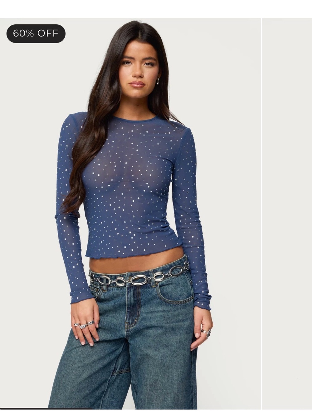 Edikted Anari Rhinestone Mesh Top